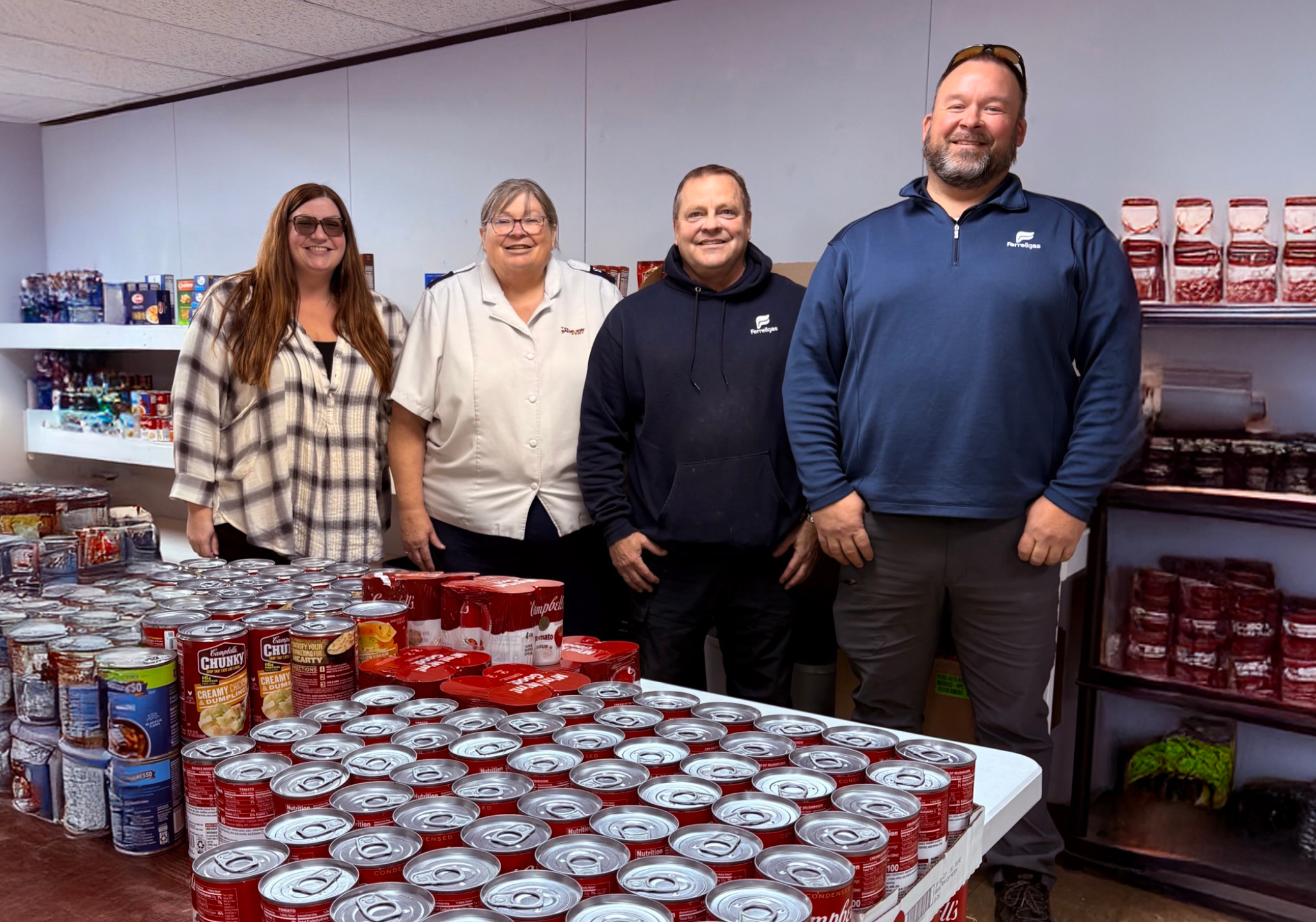 Ferrellgas employees donating food at a local food bank.